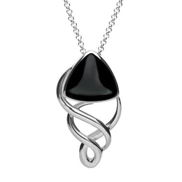 Sterling Silver Whitby Jet Curved Triangle Celtic Necklace P1585