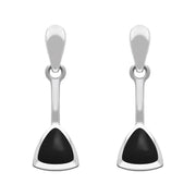Sterling Silver Whitby Jet Curved Triangle Drop Earrings. E032.