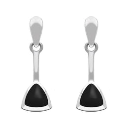 Sterling Silver Whitby Jet Curved Triangle Drop Earrings. E032.
