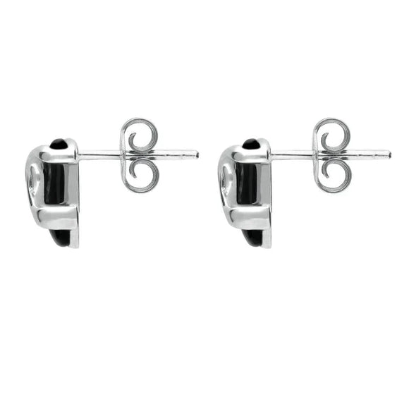 Sterling Silver Whitby Jet Cushion Pattern Stud Earrings. E1961.