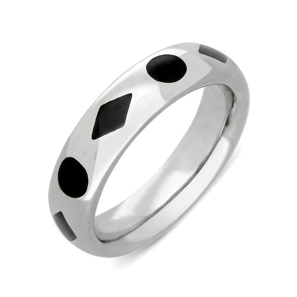 Sterling Silver Whitby Jet Diamond Dot Pattern 6mm Wedding Band. R584