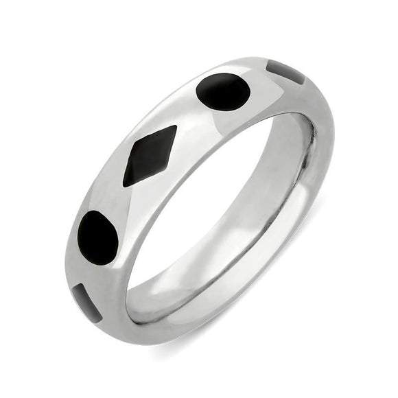 Sterling Silver Whitby Jet Diamond Dot Pattern 6mm Wedding Band. R584