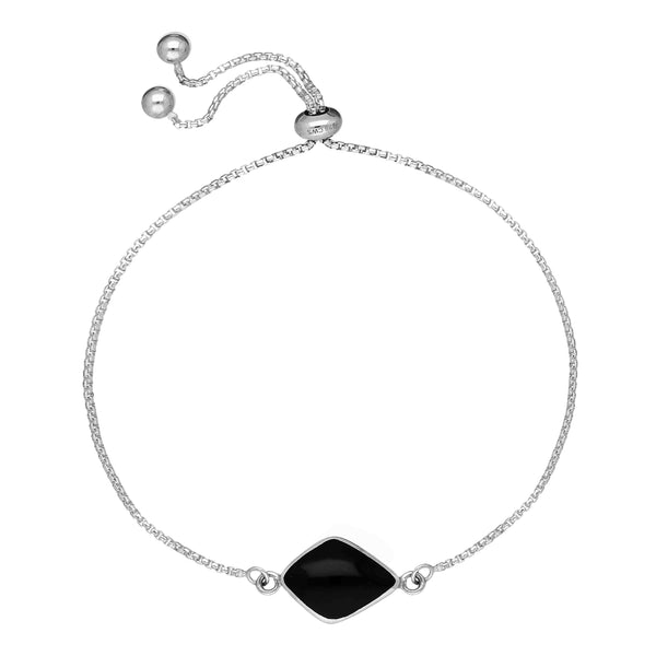 Sterling Silver Whitby Jet Diamond Shape Stone Adjustable Bracelet B1144