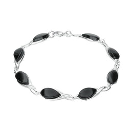 Sterling Silver Whitby Jet Celtic Eight Stone Pear Celtic Bracelet