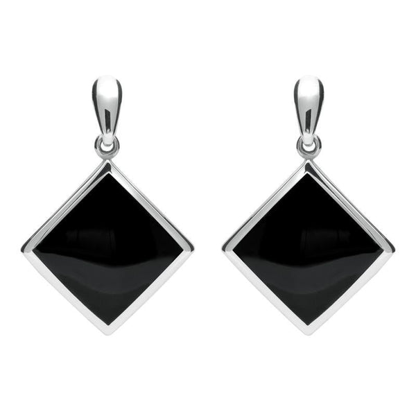 Sterling Silver Whitby Jet Rhombus Drop Earrings. E078.