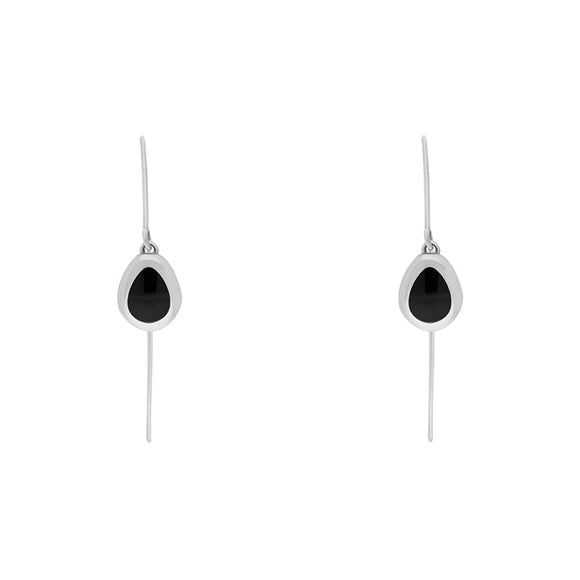 Sterling Silver Whitby Jet Fleur De Lis Disc Drop Earrings, E1373.