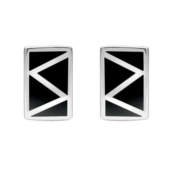Sterling Silver Whitby Jet Four Stone Zigzag Oblong Stud Earrings E442 