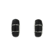 Sterling Silver Whitby Jet Four Stripe Horseshoe Stud Earrings E1945