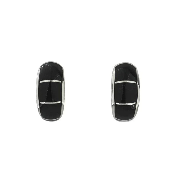 Sterling Silver Whitby Jet Four Stripe Horseshoe Stud Earrings E1945