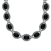 Sterling Silver Whitby Jet Foxtail Oval Fifteen Stone Necklace D
