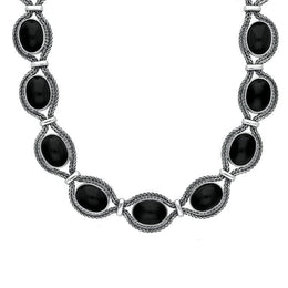 Sterling Silver Whitby Jet Foxtail Oval Fifteen Stone Necklace D