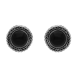 Sterling Silver Whitby Jet Foxtail Round Stud Earrings. E1455.