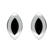 Sterling Silver Whitby Jet Framed Marquise Stud Earrings. E561.