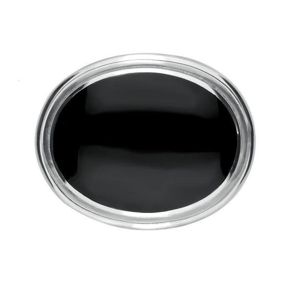 Sterling Silver Whitby Jet Framed Oval Brooch. M086.
