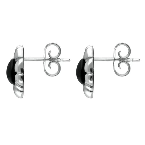 Sterling Silver Whitby Jet Framed Pear Stud Earrings