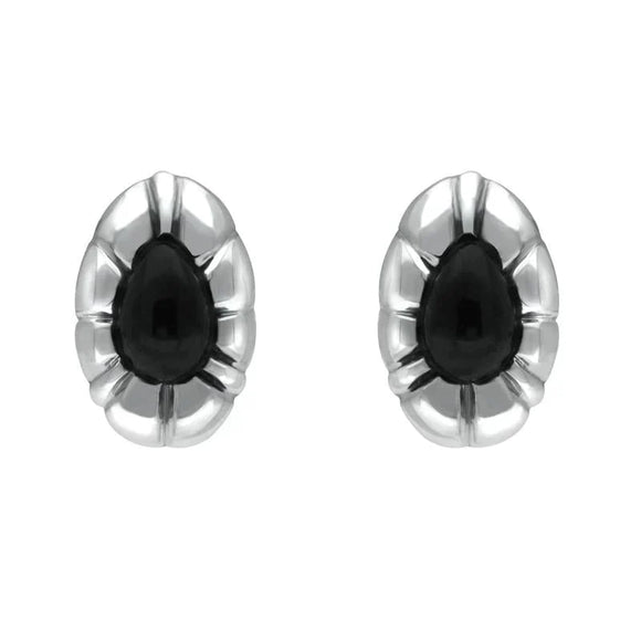 Sterling Silver Whitby Jet Framed Pear Stud Earrings