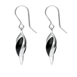 Sterling Silver Whitby Jet Graduated Twist Drop Earrings. E1769.