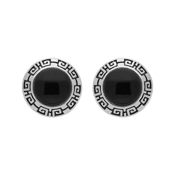 Sterling Silver Whitby Jet Greek Edge Stud Earrings E2047