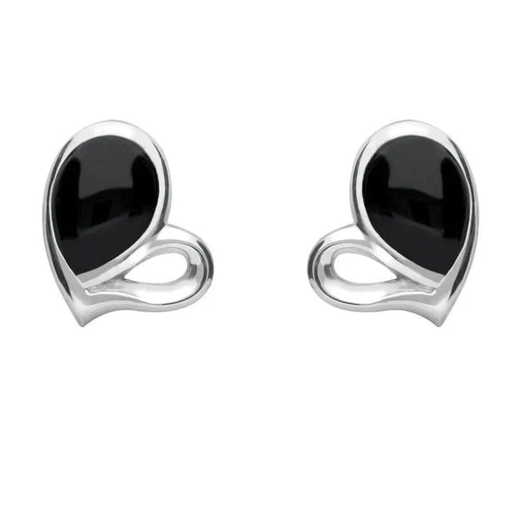 Sterling Silver Whitby Jet Half Filled Heart Two Piece Set