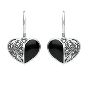 Sterling Silver Whitby Jet Half Stone Heart Hook Earrings E1940