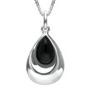 Sterling Silver Whitby Jet Half Stone Tear Drop Necklace, P2560.