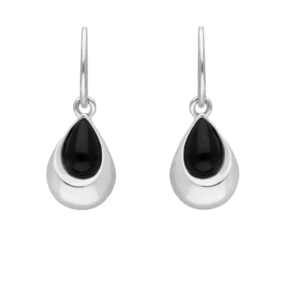 Sterling Silver Whitby Jet Half Stone Teardrop Earrings E1928