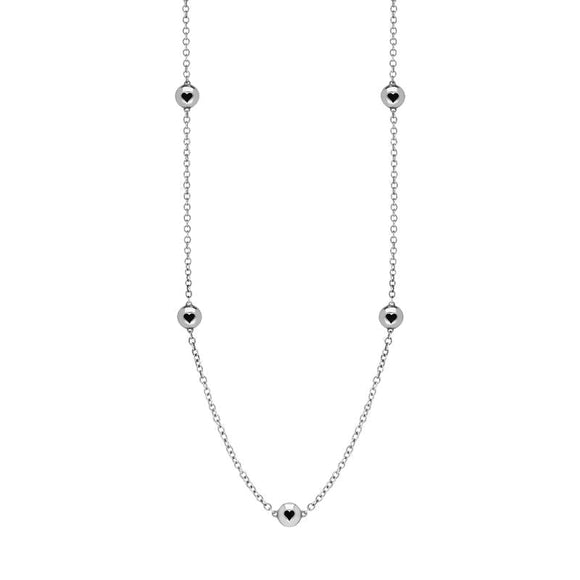 Sterling Silver Whitby Jet Heart Link Disc Chain Necklace. N746