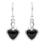 Sterling Silver Whitby Jet Heart Loop Hook Earrings E2311