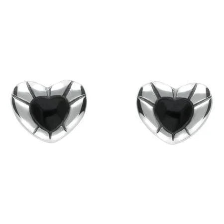 Sterling Silver Whitby Jet Heart Stud Earrings, E1904.