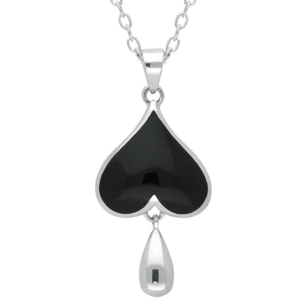 Sterling Silver Whitby Jet Heart Teardrop Necklace, P2716.