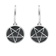 Sterling Silver Whitby Jet Inverse Pentagram Drop Earrings, E1412.