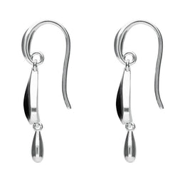 Sterling Silver Whitby Jet Heart Teardrop Hook Earrings. E2018.