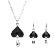 Sterling Silver Whitby Jet Inverted Heart Two Piece Set. S020
