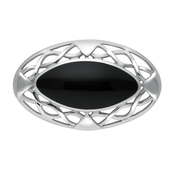 Sterling Silver Whitby Jet Large Celtic Framed Brooch