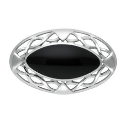 Sterling Silver Whitby Jet Large Celtic Framed Brooch