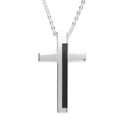 Sterling Silver Whitby Jet Large Cross Necklace, P3012.