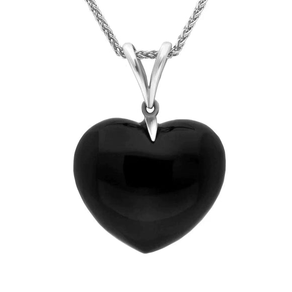 Sterling Silver Whitby Jet Large Heart Split Bale Necklace. LRGHRTPND