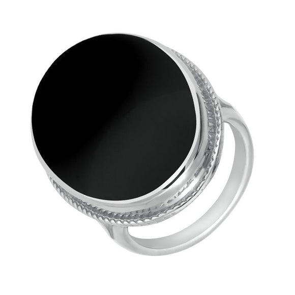 Sterling Silver Whitby Jet Large Oval Stone Statement Ring R066