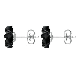 Sterling Silver Whitby Jet Large Petal Stud Earrings. E1322.