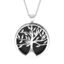 Sterling Silver Whitby Jet Large Round Tree of Life Two Piece Set S063