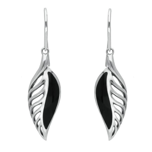 Sterling Silver Whitby Jet Leaf Drop Two Piece Set. S023