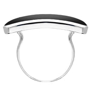 Sterling Silver Whitby Jet Lineaire Long Oval Ring. R1005.