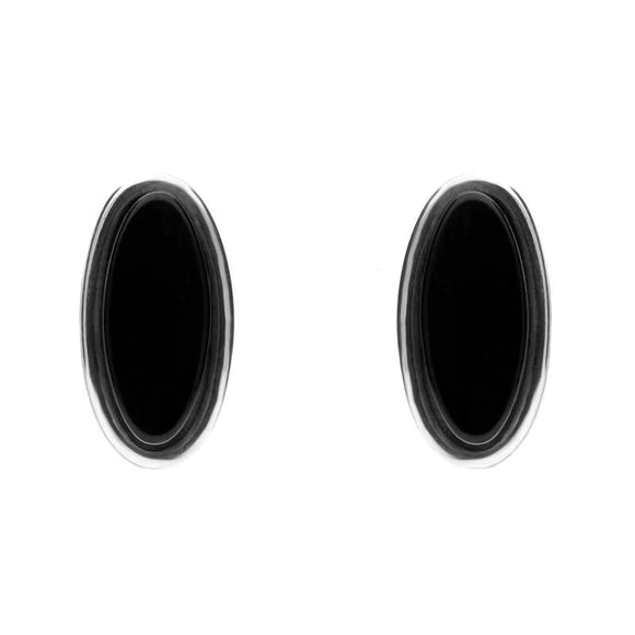 Sterling Silver Whitby Jet Long Oval Stud Earrings E1797