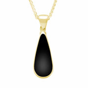 9ct Yellow Gold Whitby Jet Long Pear Necklace. P167.