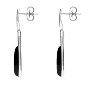 Sterling Silver Whitby Jet Long Slim Pear Drop Stud Earrings. E1110.