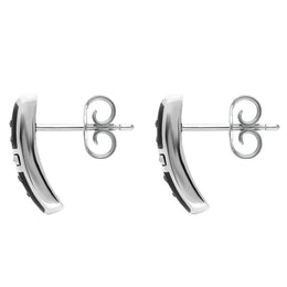 Sterling Silver Whitby Jet Marcasite Cross Barrel Stud Earrings. e611.