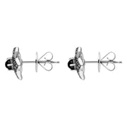 Sterling Silver Whitby Jet Marcasite Flower Stud Earrings E1696