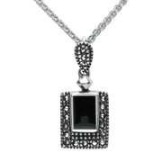 Sterling Silver Whitby Jet Marcasite Framed Oblong Necklace, P1308.
