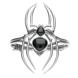 Sterling Silver Whitby Jet & Marcasite Gothic Spider Bangle. B862