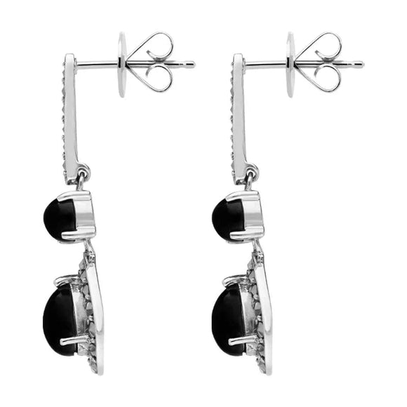 Sterling Silver Whitby Jet Marcasite Pear Drop Earrings E1703